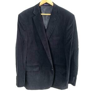 Stafford 48 Reg Classic Black Corduroy Sport Coat Blazer Jacket Elbow Patches